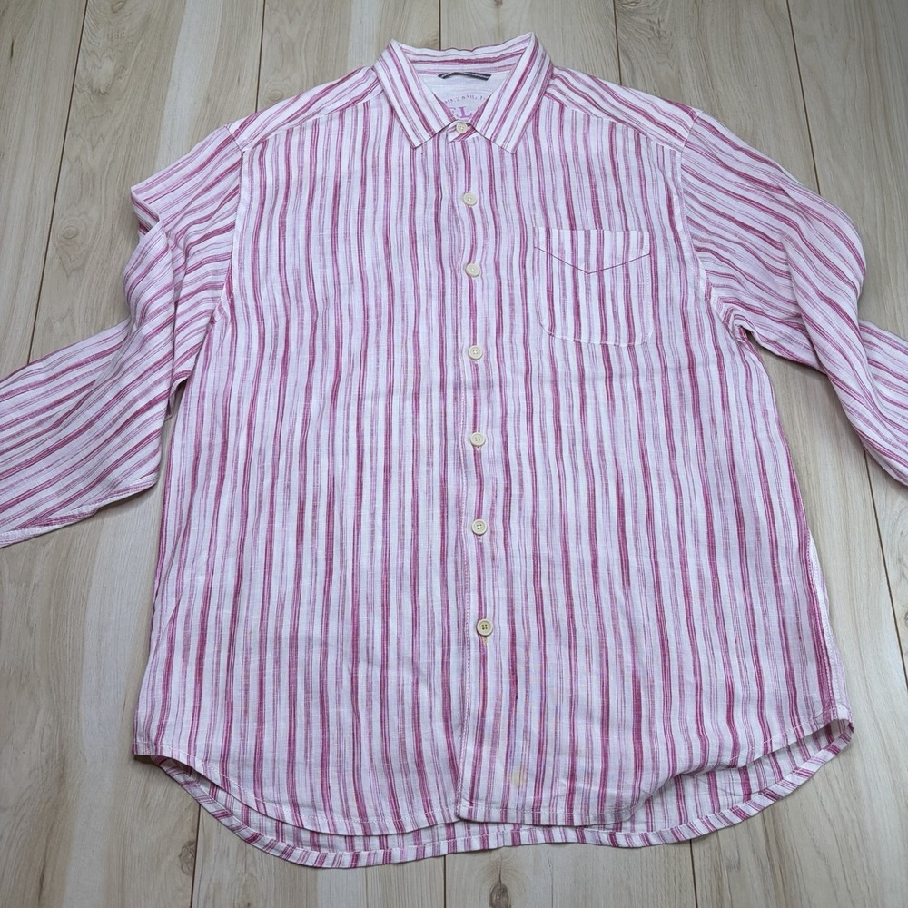 Tommy Bahama Mens 100% Linen Button Up Striped Shirt Large Long Sleeve Red White - Picture 5 of 14